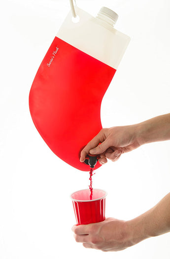 Santa's Stocking Flask: Yuletide drink dispenser with clip.